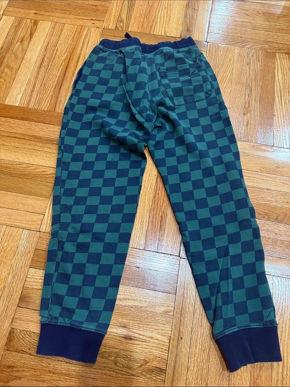 Hanna Andersson Kids Checkerboard Jogger Pants - Green/Navy size 10